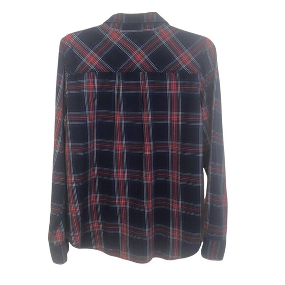Plaid Button Long Sleeve Cotton Shirt Ladies Large in Navy Blue  / Red Mix - Picture 2 of 7